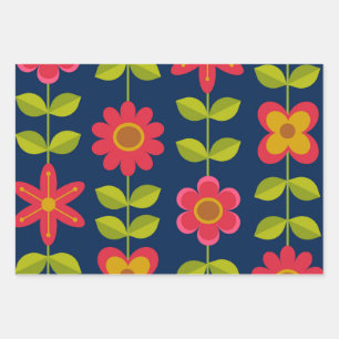 Fleurs rouges avec feuilles de style Mid Century M