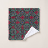 Fleurs rouges avec vert et bleu (Gant de toilette)