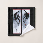 Fleurs rouges bleues Dragon noir (Gant de toilette)