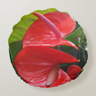 Fleurs rouges Coussin rond