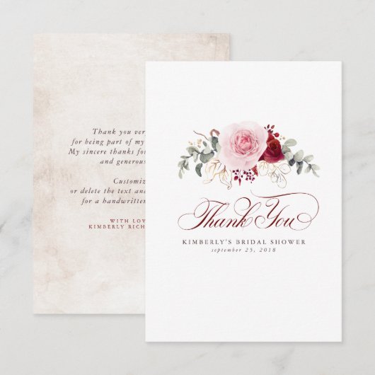 Fleurs rouges de Bourgogne Élégant petit merci (Devant / Derrière)