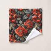 Fleurs rouges en noir (Gant de toilette)