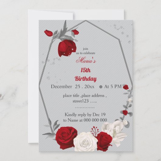 fleurs rouges et blanches couronne invitation d'an (Devant)