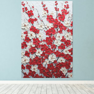Fleurs rouges et blanches en relief sur toile