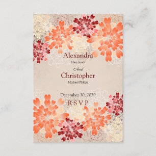 Fleurs rouges et crème orange Mariage rétro RSVP