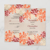Fleurs rouges et crème orange Mariage rétro RSVP (Devant / Derrière)