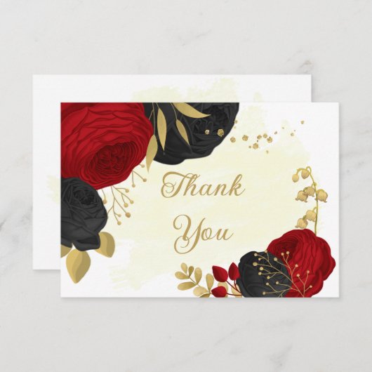 fleurs rouges et noires or botanique mariage merci (Devant / Derrière)