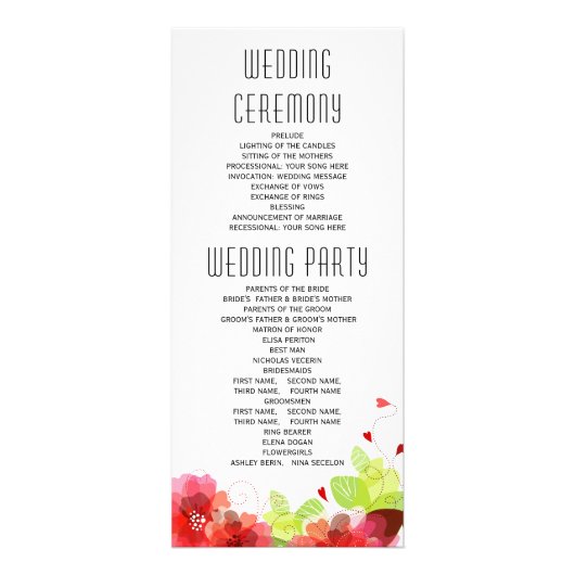 Fleurs rouges éthérées, programme de mariage de ca (Dos)