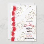 Fleurs rouges, Faire-part de mariage Feuille or (Devant)