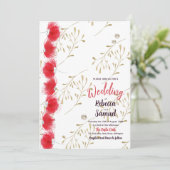 Fleurs rouges, Faire-part de mariage Feuille or (Debout devant)