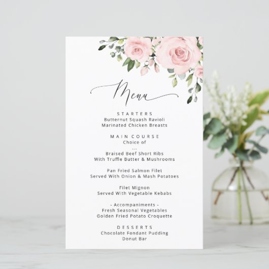 Fleurs Rouges, Fleurs Roses, Boho, Menu Mariage (Debout devant)