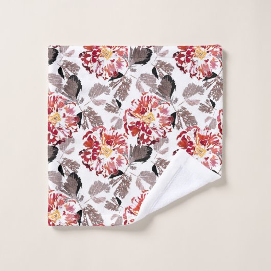 Fleurs rouges, florales, rétro, rouges et blanches (Gant de toilette)