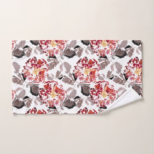 Fleurs rouges, florales, rétro, rouges et blanches (Serviette à main)