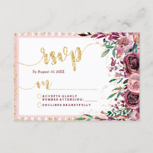 Fleurs Rouges Grandes et Mariage Or Réponse RSVP
