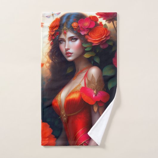 Fleurs rouges Imaginaires (Serviette à main)