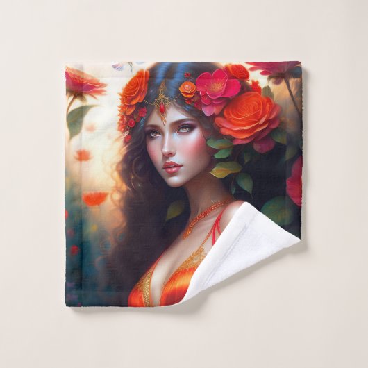 Fleurs rouges Imaginaires (Gant de toilette)