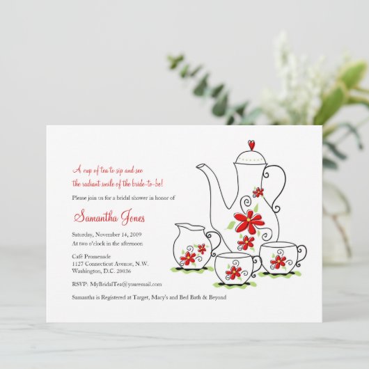 Fleurs rouges, invitation de Tea Party 5x7 (Debout devant)