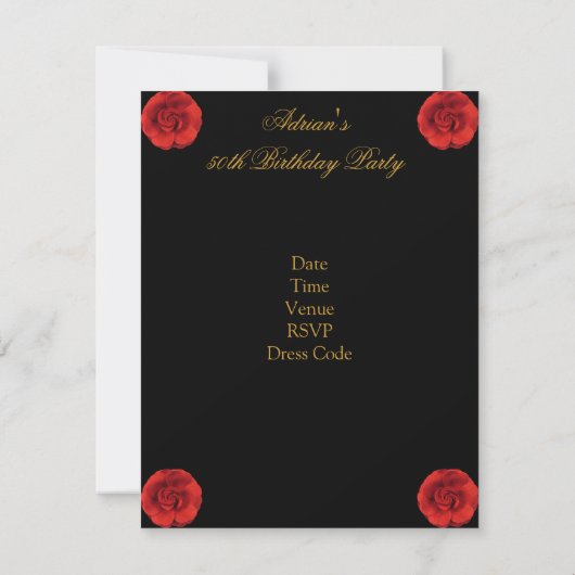 Fleurs rouges Invitations Black Gold Fabuleux 50e (Dos)