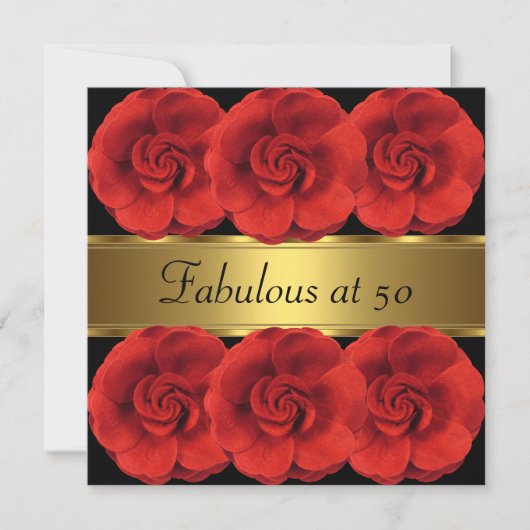Fleurs rouges Invitations Black Gold Fabuleux 50e (Devant)