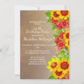 Fleurs rouges jaunes Invitation de fête d'annivers (Devant)