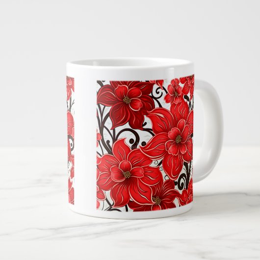 Fleurs rouges Motif Jumbo Mug (Devant droit)