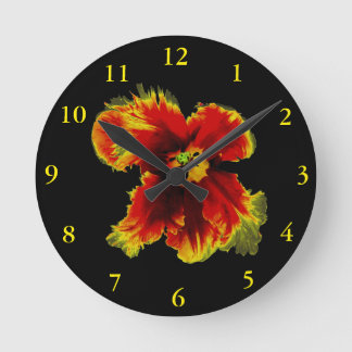 Fleurs rouges noires Horloge murale ronde personna