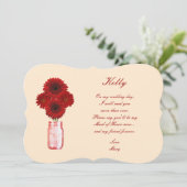 Fleurs Rouges Pot Mason Demoiselle D'Honneur Carte (Debout devant)