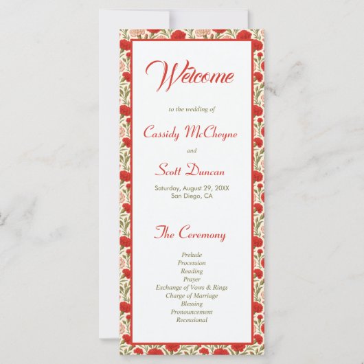 Fleurs rouges Programme de mariage romantique (Devant)