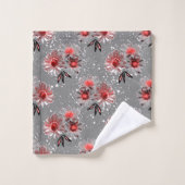 Fleurs rouges sur gris (Gant de toilette)