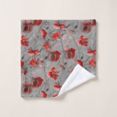 Fleurs rouges sur Gris foncé, Pépites rouges à pap (Gant de toilette)