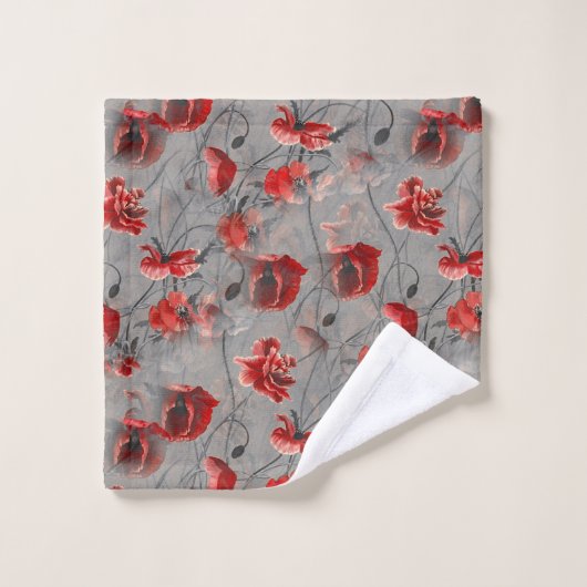 Fleurs rouges sur Gris foncé, Pépites rouges à pap (Gant de toilette)