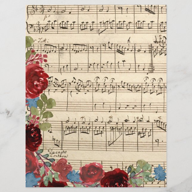 Fleurs rouges sur la musique et l'écriture papier  (Devant)