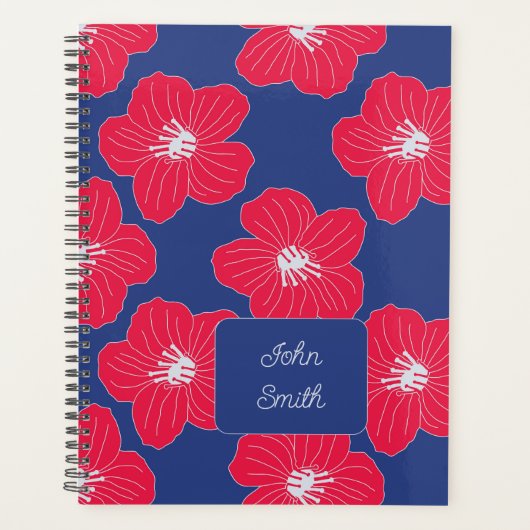 Fleurs rouges sur le motif bleu_ floral Script (Devant)