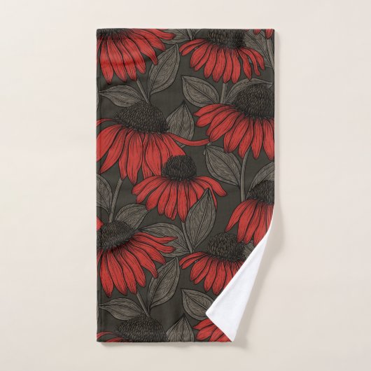 Fleurs rouges sur marron (Serviette à main)
