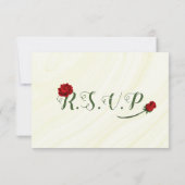 fleurs rouges vert carte RSVP (Dos)