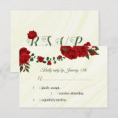 fleurs rouges vert carte RSVP (Devant / Derrière)