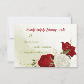 fleurs rouges vert feuilles carte RSVP (Devant)