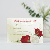 fleurs rouges vert feuilles carte RSVP (Debout devant)
