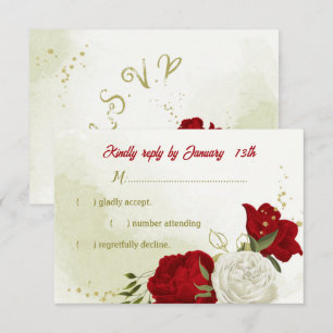 fleurs rouges vert feuilles carte RSVP