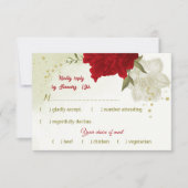 fleurs rouges vert feuilles carte RSVP (Devant)