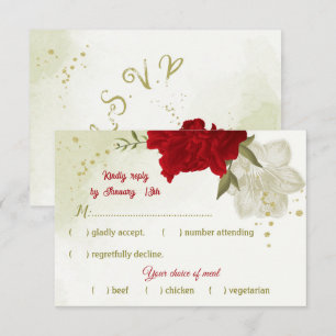 fleurs rouges vert feuilles carte RSVP