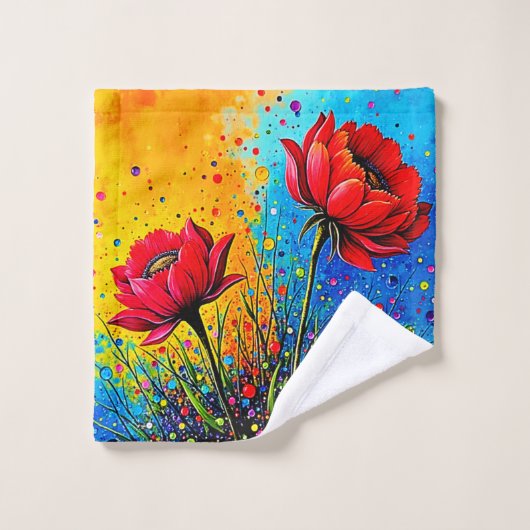 Fleurs rouges vibrantes - Impression Pop Art (Gant de toilette)