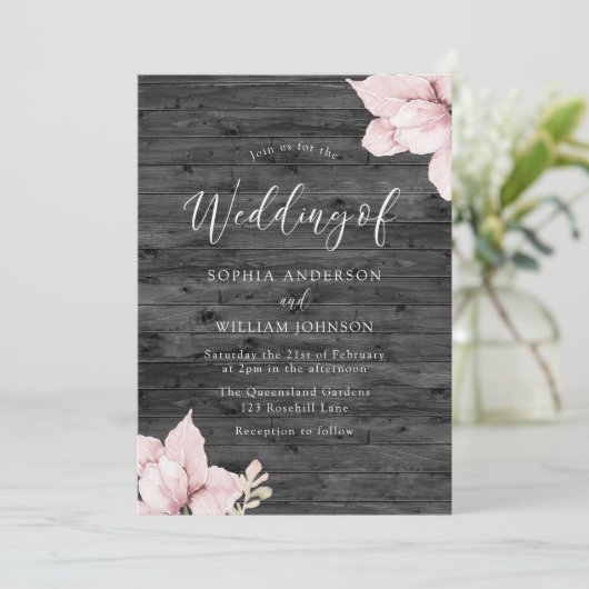 Fleurs rousses en bois rustique Faire-part de mari (Debout devant)