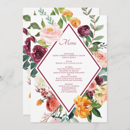 Fleurs Rustiques Automne Vin Rouge Mariage Cartes (Devant / Derrière)