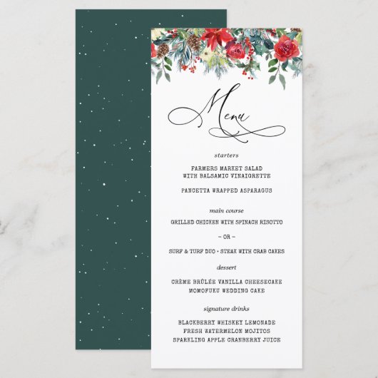 Fleurs rustiques d'hiver | Menu de mariage moderne (Devant / Derrière)