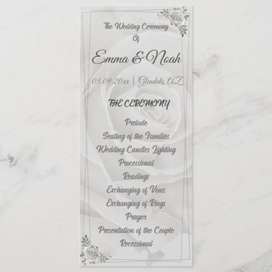 Fleurs Rustiques Dusty White Roses Programme Plat (Devant)