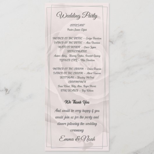 Fleurs Rustiques Dusty White Roses Programme Plat (Dos)