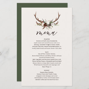 Fleurs rustiques et bois de cerf menu mariage