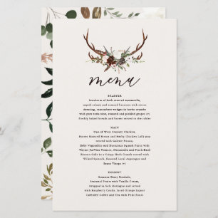 Fleurs rustiques et bois de cerf menu mariage