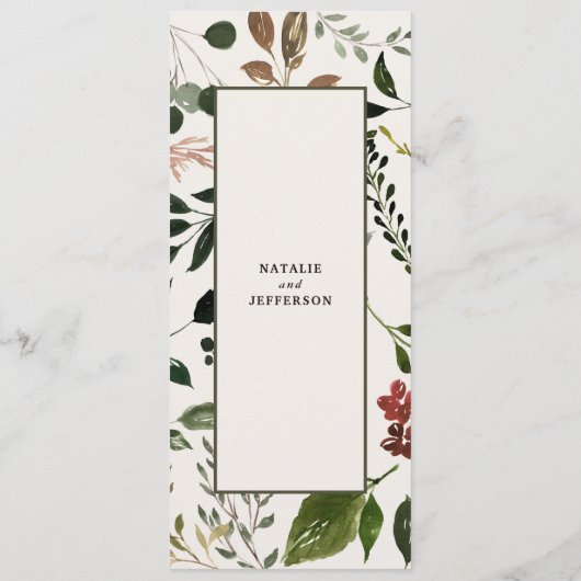 Fleurs rustiques et bois de cerf menu mariage (Dos)